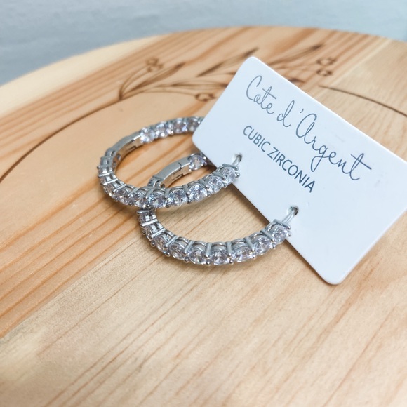 Silver Cubic Zirconia Hoop Earrings - Picture 6 of 6